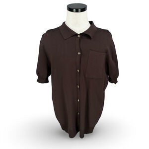 Legoe Heritage Chateau Crepe Knit Shirt Women’s 1 Chocolate Brown Button New